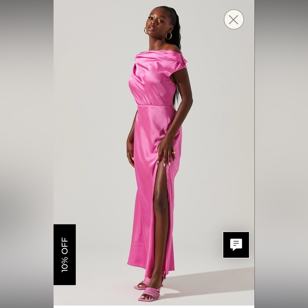 ASTR Monroe Satin off shoulder maxi dress